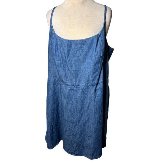 NWT Old Navy 3X Sleeveless Denim Mini Dress Blue Cotton Pockets Adj Straps - Picture 2 of 16
